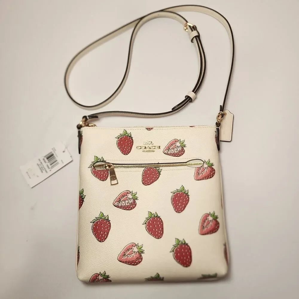 NWT COACH CAQ09 Mini Rowan File BagβWith Strawberry Print Coated Canvas Leather